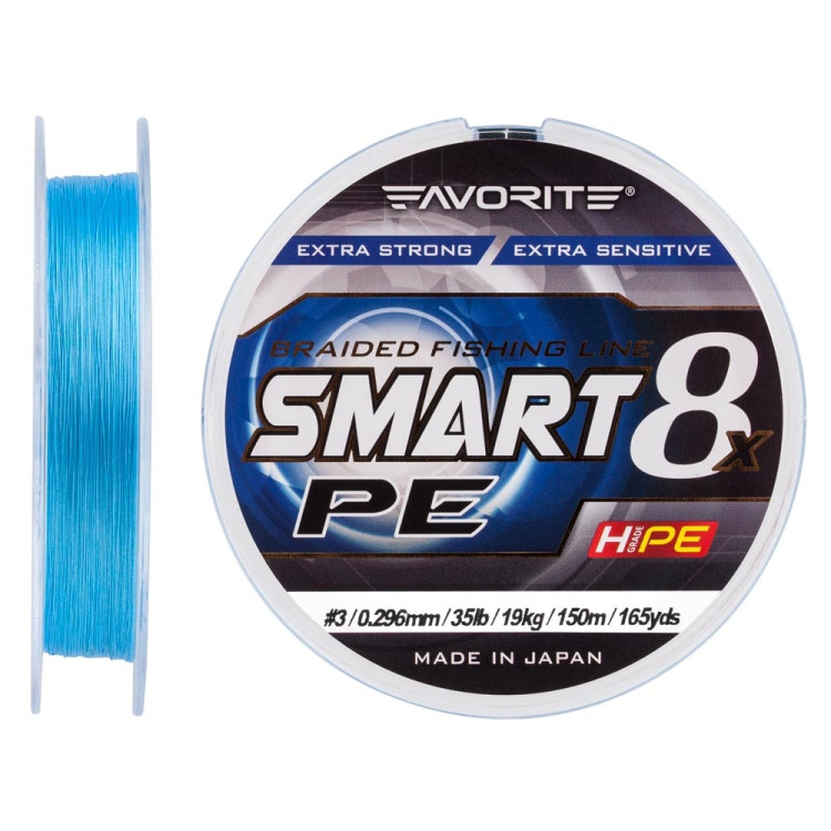 Шнур Favorite Smart PE 8x 150м #3.0/0.296mm 35lb/19kg, голубой 