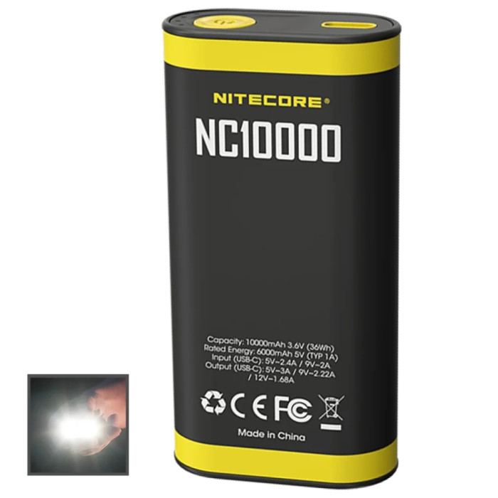 2в1 - Зовнішній зарядний пристрій Power Bank + ліхтарик Nitecore NC10000 (QC 3.0, 10000mAh) 