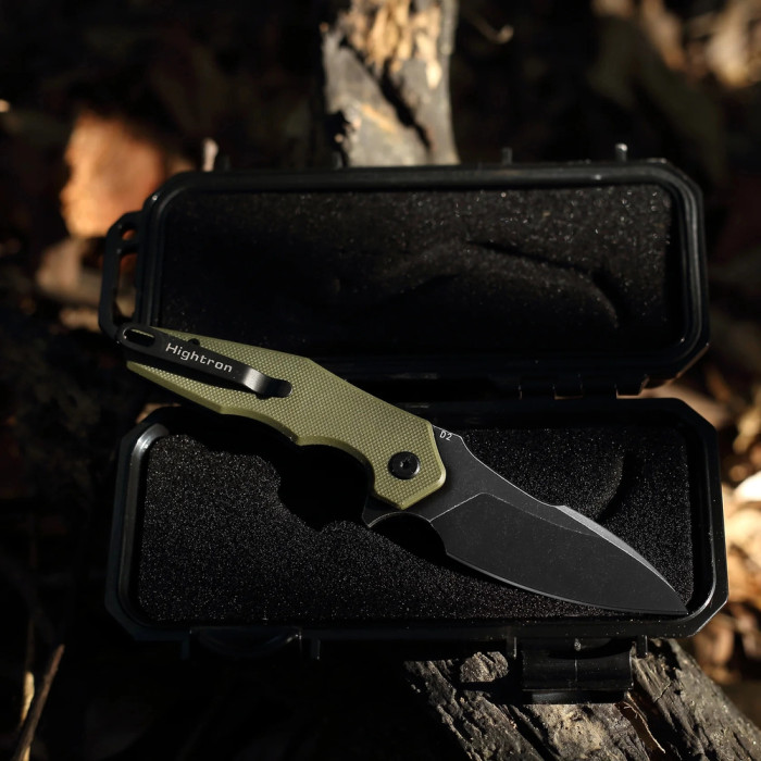 Ніж Hightron Mini Ventura, D2, G10, зелений, чорний stonewash клинок 