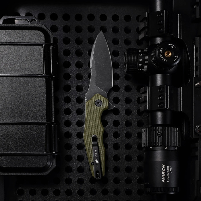 Ніж Hightron Mini Ventura, D2, G10, зелений, чорний stonewash клинок 