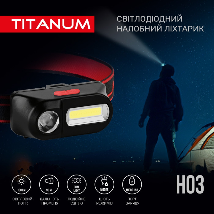 Налобний світлодіодний ліхтарик TITANUM TLF-H03 180Lm 6500K 