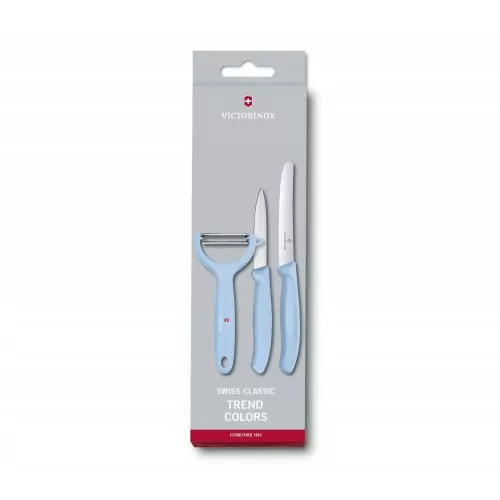 Кухонний набір з 3-х предметів Victorinox Swiss Classic Trend Colors Paring Knife Set with Tomato and Kiwi Peeler (6.7116.33L22), блакитний 