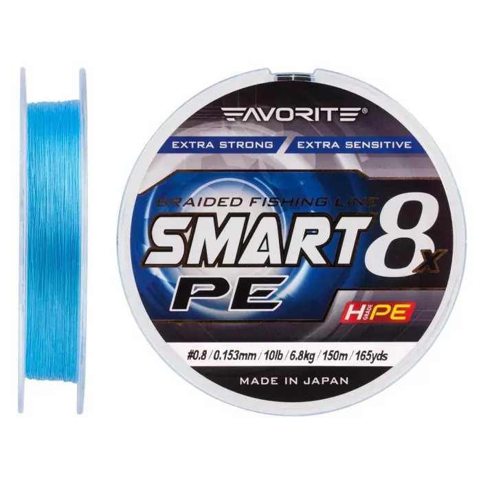 Шнур Favorite Smart PE 8x 150м #0.8/0.153mm 10lb/6.8kg, блакитний 