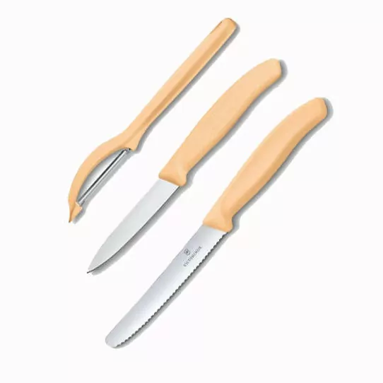 Кухонний набір з 3-ох предметів Victorinox Swiss Classic, Paring Knife set with peeler, 3 pieces, персиковий 