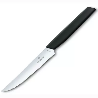 Кухонний ніж Victorinox для стейка з хвилястою кромкою Swiss Modern, Steak Knife, Wavy Edge, 12 cm, чорний