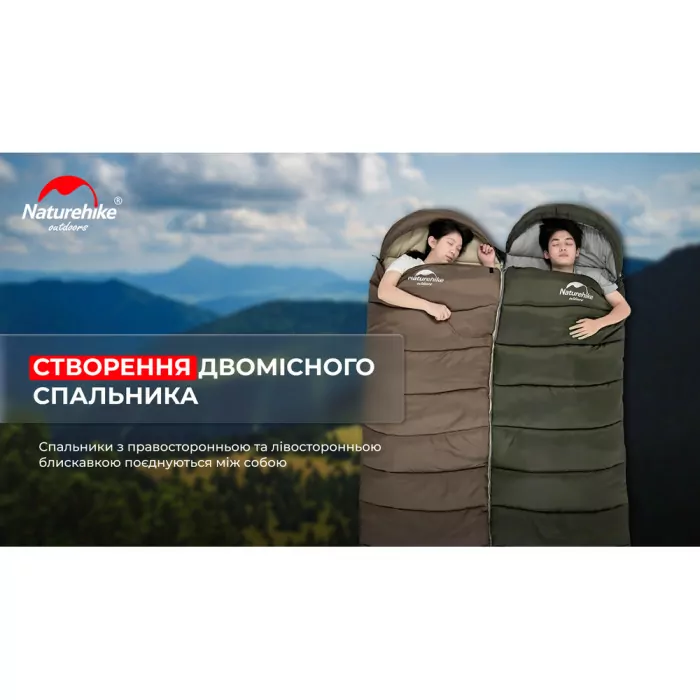 Спальник з капюшоном Naturehike U350 NH20MSD07, (1°C), лівий, коричневий 