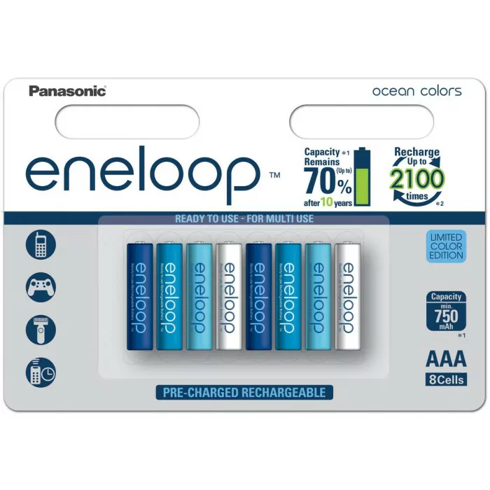 Акумулятори ААА Panasonic Eneloop Ocean Colors 800 mAh 8 шт./уп. (BK-4MCCE/8SE) 