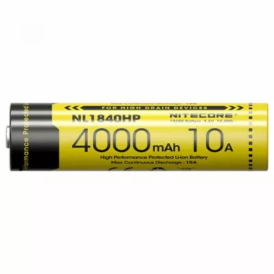 Акумулятор літієвий Li-Ion 18650 Nitecore NL1840HP 3.6V (10A, 4000mAh), захищений 