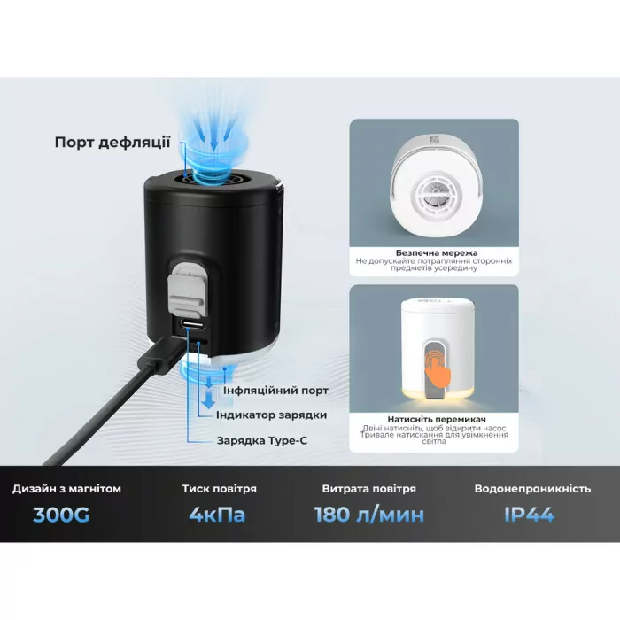 Насос-ліхтар кемпінговий Flextail Tiny Pump 2X, чорний 