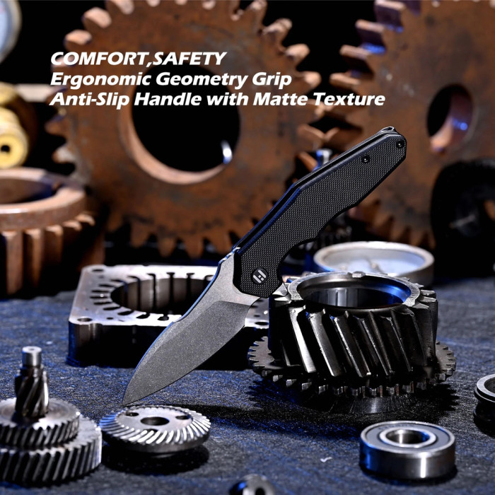 Ніж Hightron Mini Ventura, D2, G10, чорний, сталевий stonewash клинок 