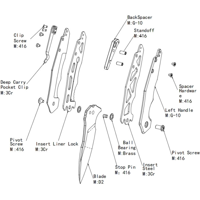 Ніж Hightron Mini Ventura, D2, G10, чорний, чорний stonewash клинок 