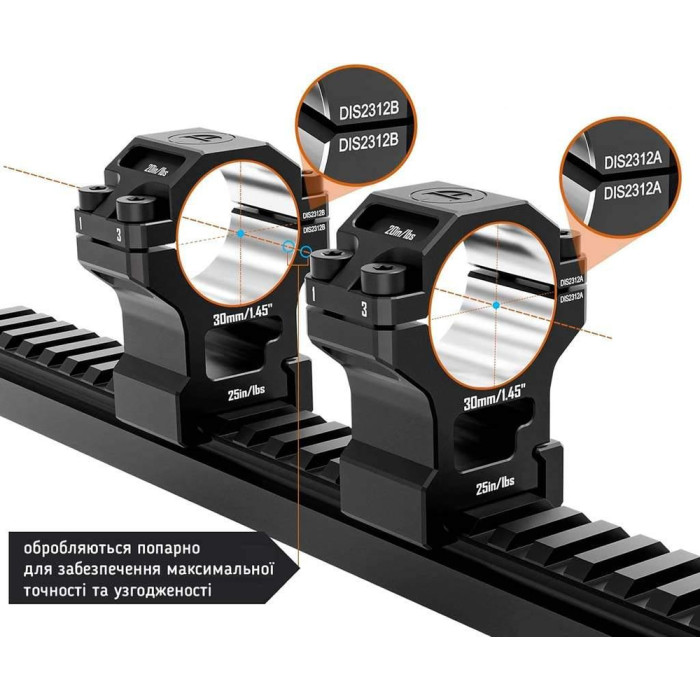 Кільця Discovery 6061 For Picatinny 30mm 1.45in DGPR2-30-1.45-61 (M240605) 