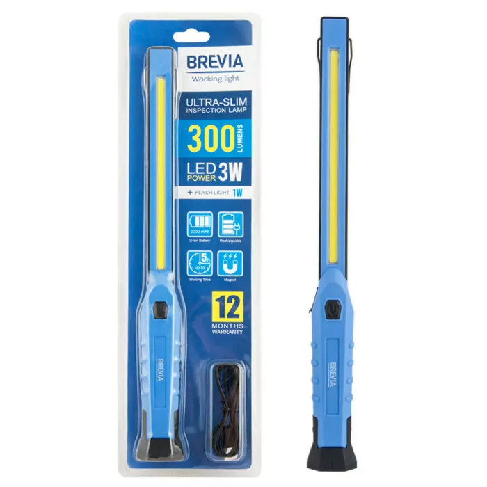 Ліхтар інспекційний Brevia LED 3W COB+1W LED 300lm, 2000mAh, час роботи до 3 год., IP20 11380 