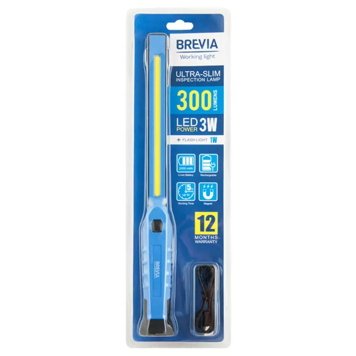 Ліхтар інспекційний Brevia LED 3W COB+1W LED 300lm, 2000mAh, час роботи до 3 год., IP20 11380 