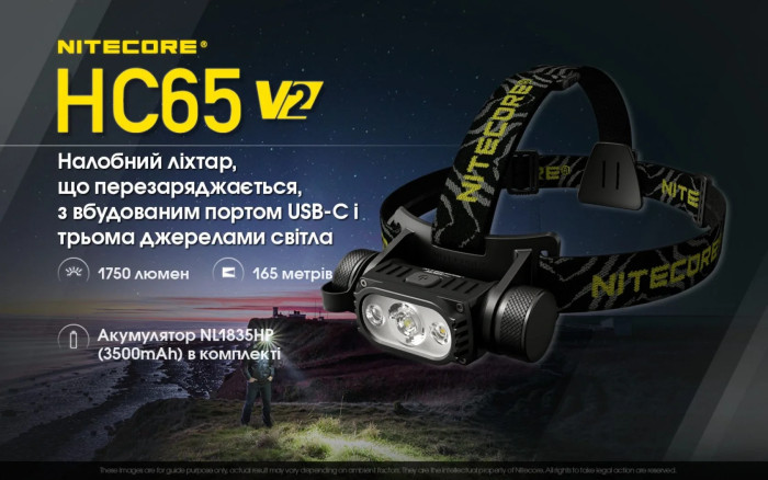 Ліхтар налобний Nitecore HC65 V2 (Luminus LED + RED LED, 1750 люмен) 
