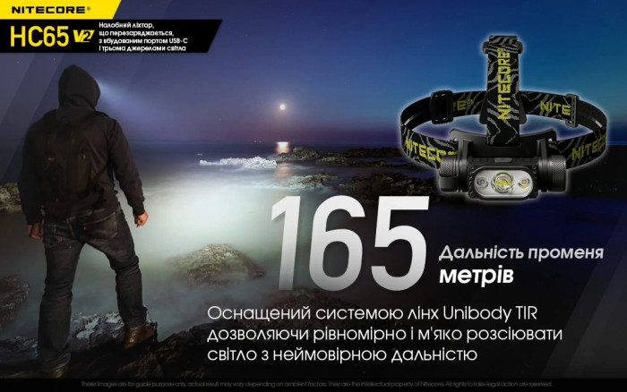 Ліхтар налобний Nitecore HC65 V2 (Luminus LED + RED LED, 1750 люмен) 