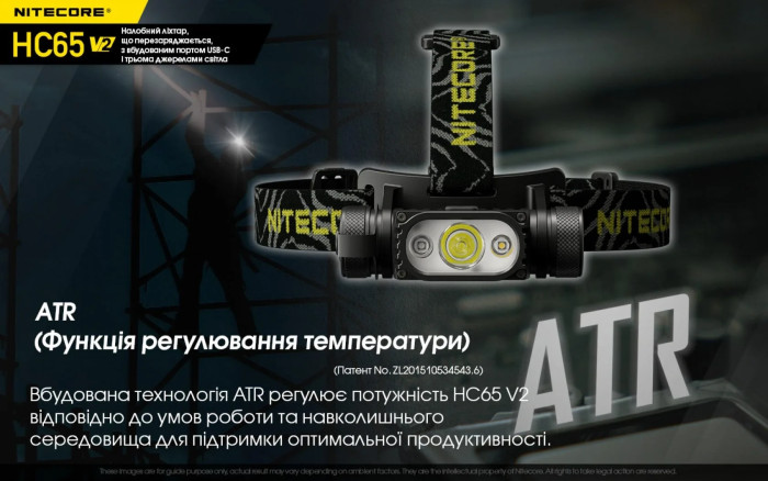 Ліхтар налобний Nitecore HC65 V2 (Luminus LED + RED LED, 1750 люмен) 