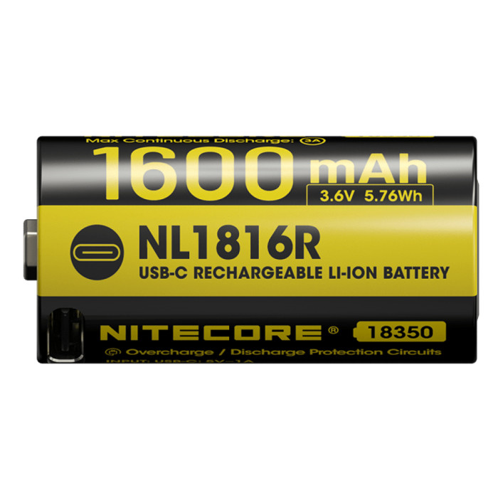 Аккумулятор литиевый Li-Ion 18350 Nitecore NL1816R 3.6V (1600mAh, USB-C) 