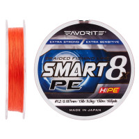 Шнур Favorite Smart PE 8x 150м #1.2/0.187mm 15lb/9.5kg, червоний, помаранчевий