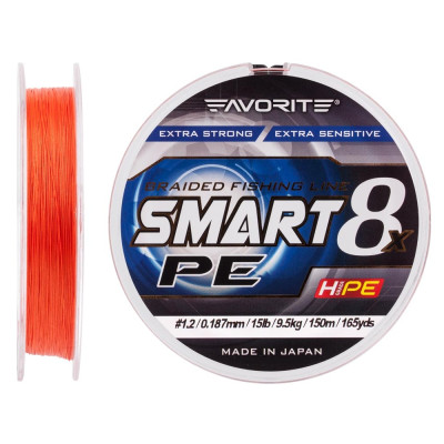 Шнур Favorite Smart PE 8x 150м #1.2/0.187mm 15lb/9.5kg, червоний, помаранчевий