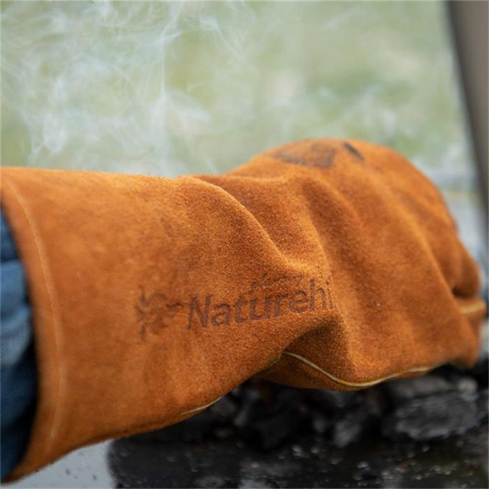 Рукавички вогнетривкі Naturehike 35×14см Cow Split Leather Heat/Fire Resistent Gloves, коричневий 