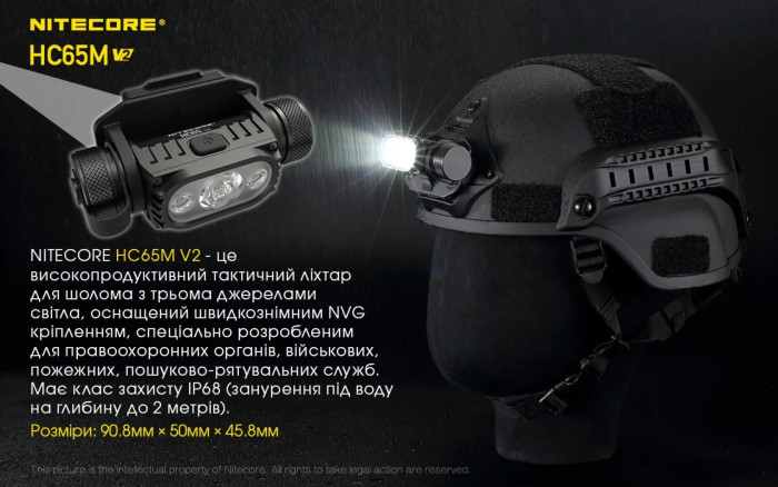 Ліхтар налобний Nitecore HC65M V2 (Luminus LED + RED LED, 1750 люмен) 