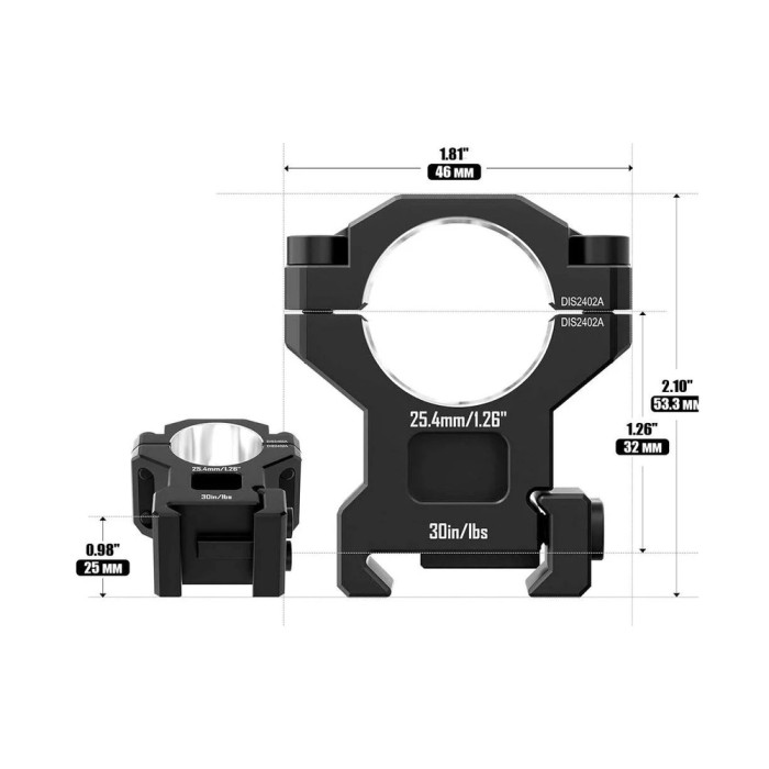 Кільця Discovery 7075AL For Picatinny 1inch(25.4mm) 1.26in DGPR2-25.4-1.26-75 (M240502) 