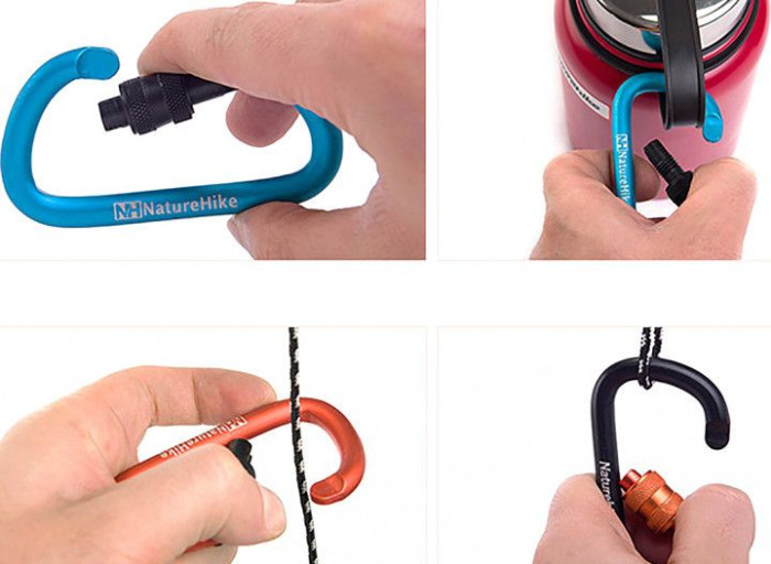 Карабін багатофункціональний з муфтою Naturehike D-type 80 мм зелений 