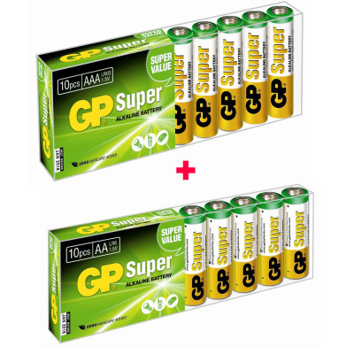 Набір елементів живлення 10 АА GP Super + 10 ААА GP Super, Супер ціна!