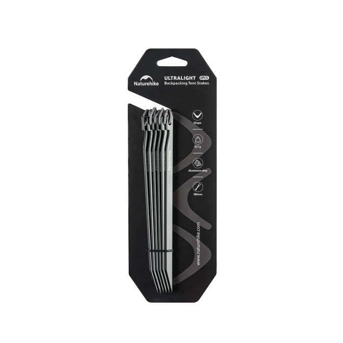 Кілки туристичні полегшені Naturehike CNK2650PJ014, V-подібні, 18 см, 6 шт, сірий