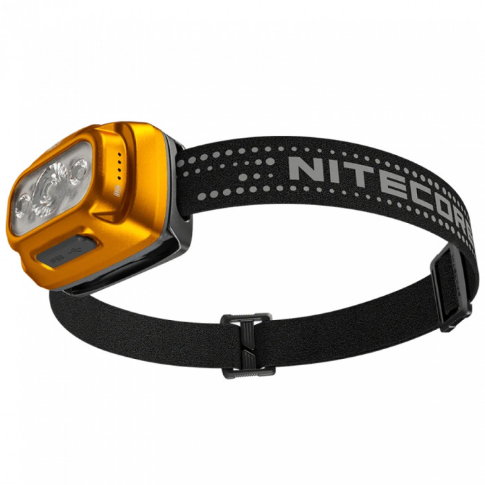 Ліхтар налобний Nitecore NU31 (Білий + Червоний LED, 550 люмен, 9 режимів, USB-C), помаранчевий 