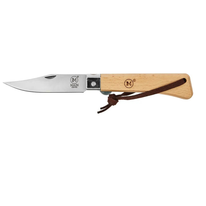 Ніж Main Knives Workers line, beech wood handle, clip point blade and PU loop light brown 