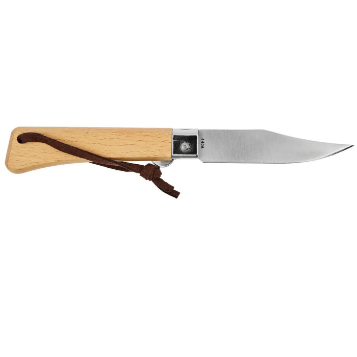 Ніж Main Knives Workers line, beech wood handle, clip point blade and PU loop light brown 