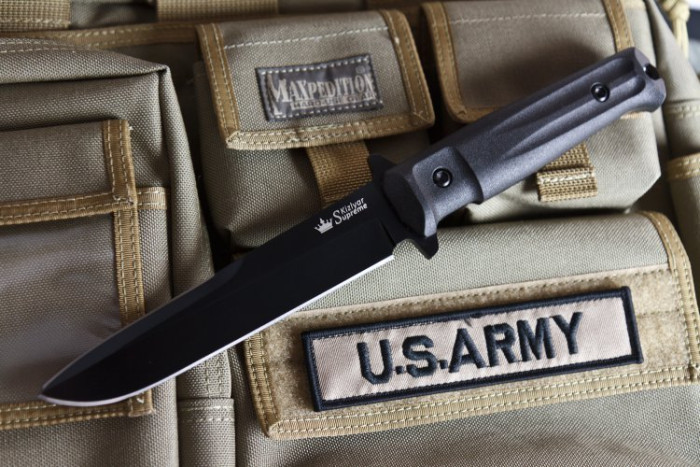 Ніж Kizlyar Supreme Trident кратон чорний, сталь AUS8, чорні піхви 