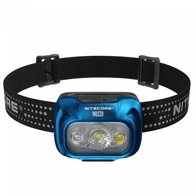 Ліхтар налобний Nitecore NU31 (Білий + Червоний LED, 550 люмен, 9 режимів, USB-C), синій