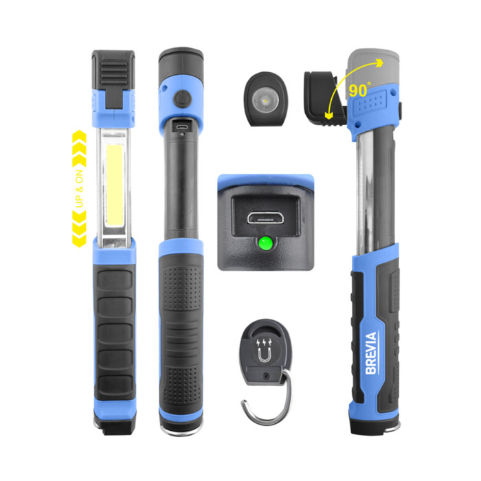 Телескопічна інспекційна лампа Brevia LED 3W COB+1W LED 300lm 2000mAh, type-C 11350 