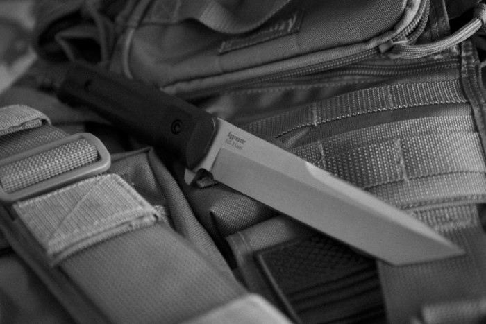 Ніж Kizlyar Supreme Aggressor сатин, сталь AUS8, Камо піхви 