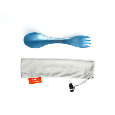 Ложка-вилка титанова 2 в 1 TiTo Titanium-синя з мішечком