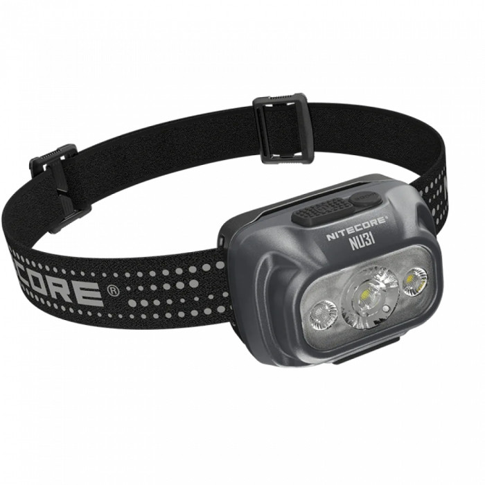 Ліхтар налобний Nitecore NU31 (Білий + Червоний LED, 550 люмен, 9 режимів, USB-C), сірий 