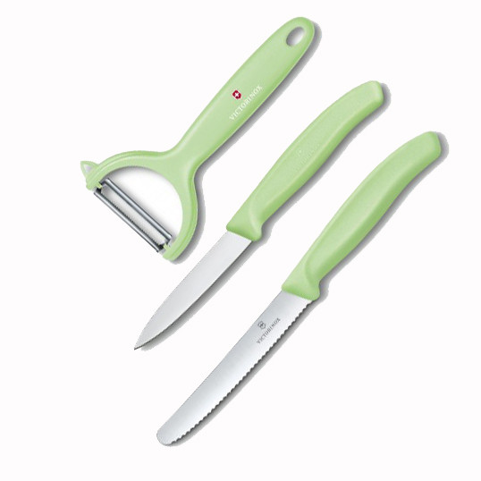 Кухонний набір з 3-х предметів Victorinox Swiss Classic Trend Colors Paring Knife Set with Tomato and Kiwi Peeler (6.7116.33L42), салатовий 