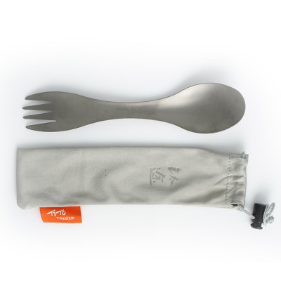 Ложка-вилка титанова 2 в 1 TiTo Titanium-сіра матова з мішечком 