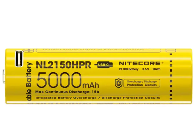 Акумулятор літієвий Li-Ion 21700i Nitecore NL2150HPR 3.6V (5000mAh, USB Type-C), захищений (Без упаковки, подряпини на мінусі) 