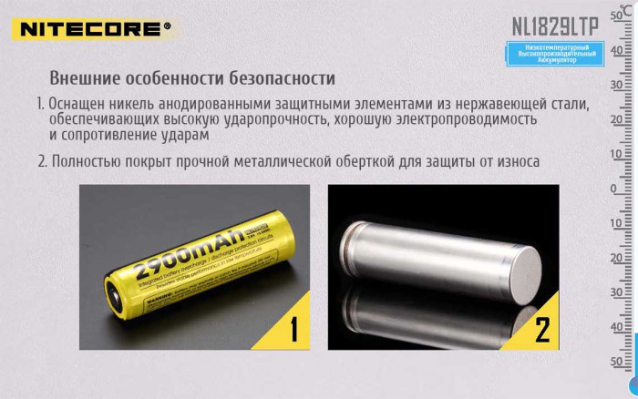 Акумулятор літієвий Li-Ion 18650 Nitecore NL1829LTP 3.6 V 2900mAh, -40°С, захищений 