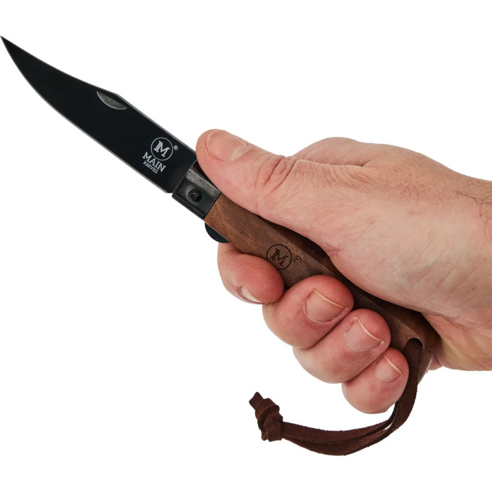 Ніж Main Knives Workers line, walnut wood handle, clip point black titanium coat brown 