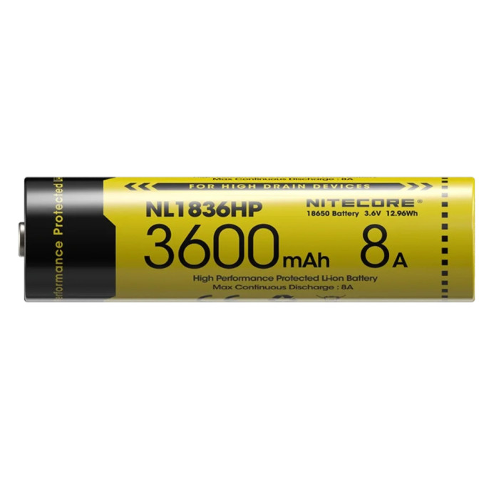 Акумулятор літієвий Li-Ion 18650 Nitecore NL1836HP 3.6V (8A, 3600mAh), захищений 
