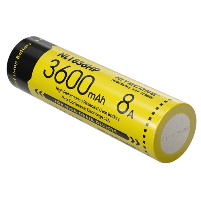 Акумулятор літієвий Li-Ion 18650 Nitecore NL1836HP 3.6V (8A, 3600mAh), захищений 