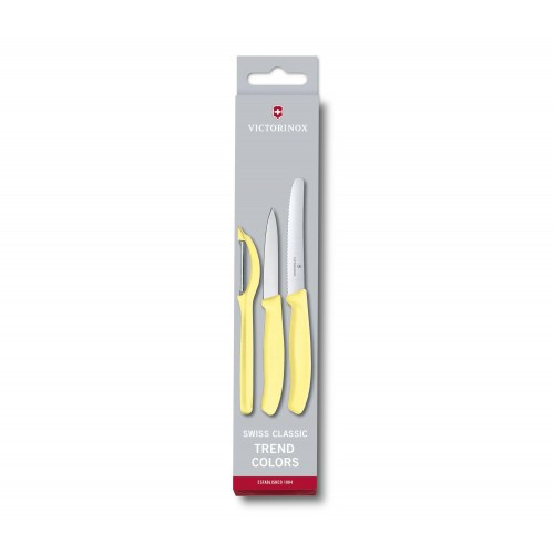 Кухонний набір з 3-ох предметів Victorinox Swiss Classic, Paring Knife set with peeler, 3 pieces, лимонний 