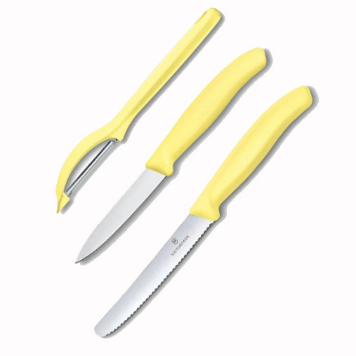 Кухонний набір з 3-ох предметів Victorinox Swiss Classic, Paring Knife set with peeler, 3 pieces, лимонний 