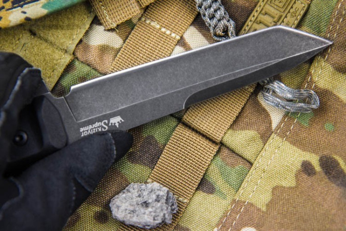 Ніж Kizlyar Supreme Aggressor, сталь D2, stonewash, чорні піхви 