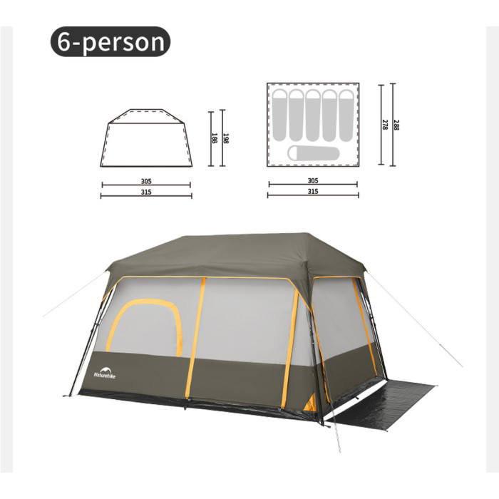 Намет шестимісний Naturehike Cape 8.4 CNK2450WS050 з швидким розкриттям, сіро-коричневий 